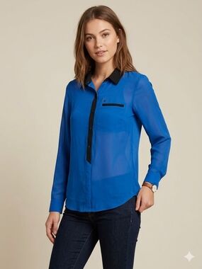 Volcom Not So Classic Blue Colorblock Button Down Blouse Streetwear Casual Chic